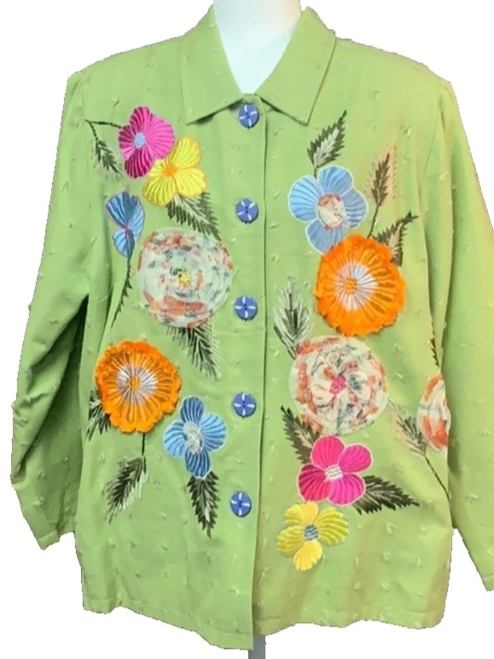 New Indigo Moon Green Floral Embroidered Long Sleeve Jacket/ Blazer Size 1X
